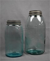 Two circa 1900s Ball Blue Glass Canning Jars