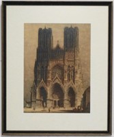 Vintage Rheims Cathedral Color Etching Print