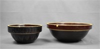 2 Antique Yellow Ware Brown Glaze Bowls