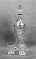 Cut Crystal Whiskey Decanter with 2 Shot Glasses