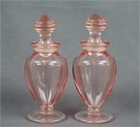 Mid Century Pair of Pink Glass Perfume Bottles
