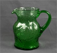 Mid Century Green Crinkle Glass 68oz. Pitcher