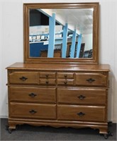 Vintage Honey Maple Dresser and Mirror