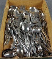 Box of Stainless Steel Flatware with Servers