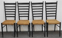 4 Black Ladder Back Rush Seat Dining Chairs