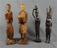 2 Pair African Wood Carved Man and Woman Statues