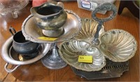 GROUPING: SILVER PLATE NUT DISH, COMPOTE, ETC.