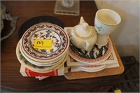 GROUPING: COASTERS, PORTUGESE PLATES, GLASS FROG,