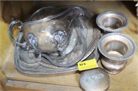 GROUPING: SILVER PLATE TRAYS, GRAVY BOAT, ETC.