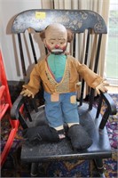 VINTAGE CHILDS ROCKER WITH HOBO CLOWN DOLL BOTH