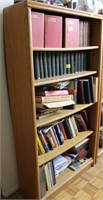 OAK BOOK CASE WITH BOOKS COOKBOOKS, NOVELS,