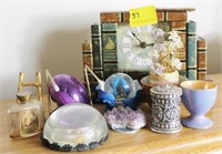 GROUPING: TABLE CLOCK, PAPERWEIGHTS, AMETHYST