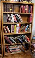 OAK BOOK CASE WITH BOOKS COOKBOOKS, DICTIONARY'S,