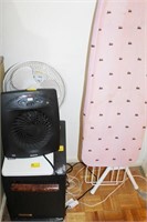 GROUPING: FAN, HEATER, SCALES, IRONING BOARD,