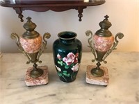 Marble urns and Cloisonne vase