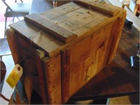 Metal Ammo box in wood ammo crate w. canvas straps