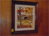 1976 Watercolor Covered Bridge Painting w. frame