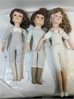 Trio of Porcelain Dolls 2 are 16" and 1 is 18"