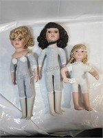 Trio of Porcelain Dolls 2 are 16" 1 is 11 1/2"