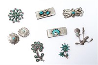 Navajo Turquoise & Silver Pins & Plated Tie Clips