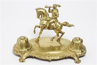 Aesthetic Movement Brass Inkwell Equestrian Figure