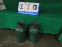 2 PAINTED GREEN MILK CANS- THESE ITEMS ARE