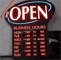1X, OPEN SIGN W/ BUSINESS HOURS