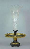 CONTINENTAL BRONZE & ETCHED CRYSTAL EPERGNE
