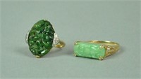 (2) 14K CARVED JADE RINGS