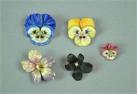 (5) 14K ENAMELED PANSY PINS