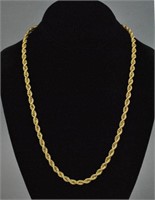 14K HOLLOW ROPE LINK NECKCHAIN, 22.2GMS.