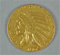 1909 US GOLD INDIAN HEAD HALF EAGLE $5 COIN