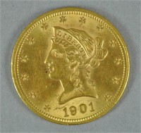 1901 US GOLD CORONET HEAD EAGLE $10 COIN