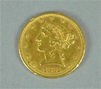 1881 US $5 GOLD CORONET HEAD HALF EAGLE COIN