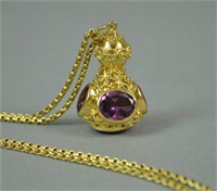 18K ETRUSCAN STYLE PENDANT ON 14K CHAIN