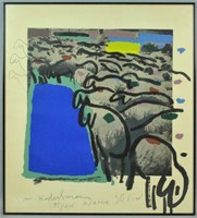 MENASHE KADISHMAN MIXED MEDIA SERIGRAPH - SHEEP