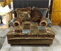 Brown/Turquoise Chaise w/6 Pillows