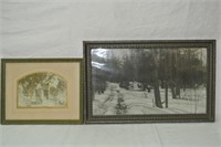 Framed winter photograph and Mill print