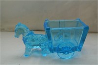 Blue glass donkey and cart candy dish