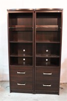 2 lighted shelf units, 2 4 shelves, 2 drawers