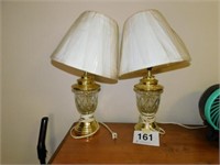 Pair of glass and metal dresser lamps with
