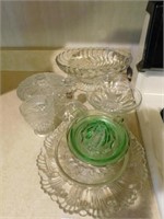 Clear glass: Fostoria Colony fruit bowl, deviled