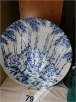 Blue & white Japanese plate, 16" diameter, on