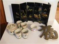 Asian lot: teapot with 4 matching cups - brass