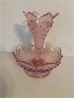 Fenton iridescent pink epergne bowl