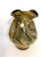 HG Hokuyo glass brown/green vase, 10" x 8"