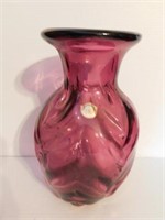 HG Hokuyo glass maroon vase 10 1/2" x 6"