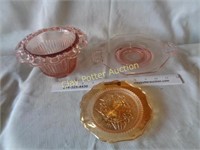 3 Pieces Vintage Pink Glass Dishes