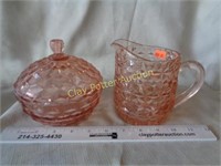 Pink Glass Covered Dish & Pitcher