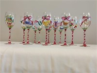 12 Days of Christmas Hand-Painted Wine Glasses